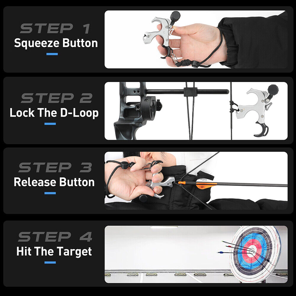 3 4Finger Release Aid Trigger Thumb Button Grip Caliper Archery CompoundBow